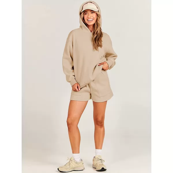 imageANRABESS Women 2 Piece Outfits Hoodie Short Set Oversized Sweatshirt Shorts Sweatsuit Y2K ClothesKhaki
