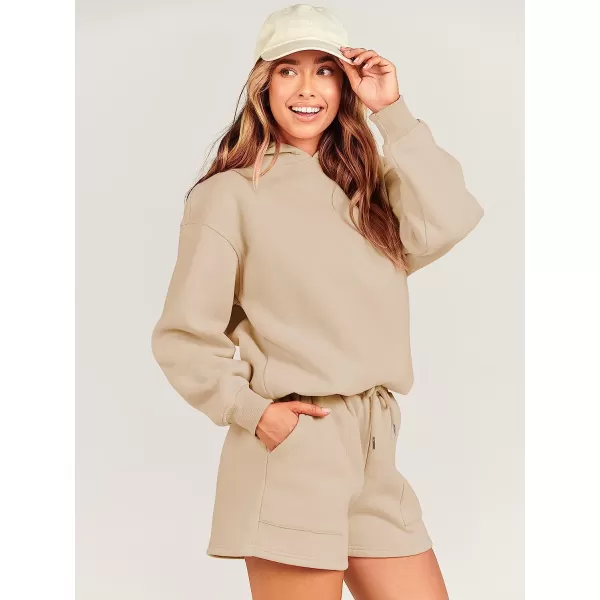 imageANRABESS Women 2 Piece Outfits Hoodie Short Set Oversized Sweatshirt Shorts Sweatsuit Y2K ClothesKhaki