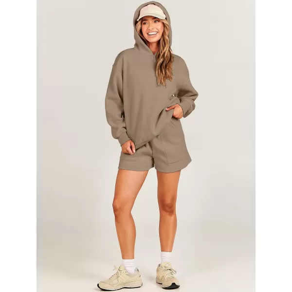 imageANRABESS Women 2 Piece Outfits Hoodie Short Set Oversized Sweatshirt Shorts Sweatsuit Y2K ClothesLight Brown