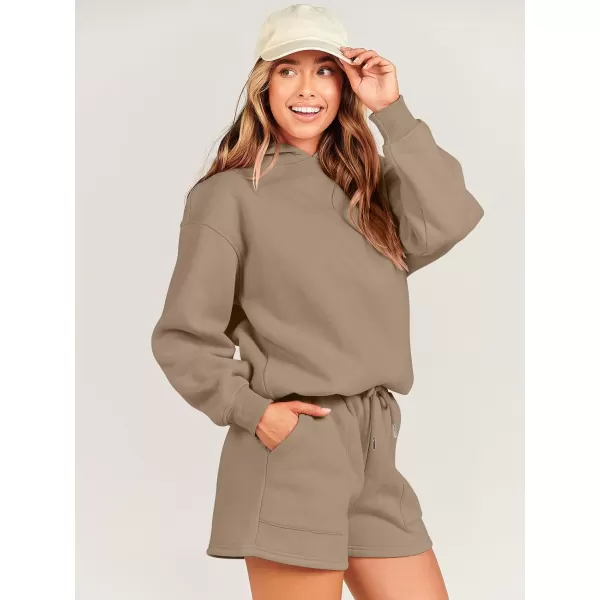 imageANRABESS Women 2 Piece Outfits Hoodie Short Set Oversized Sweatshirt Shorts Sweatsuit Y2K ClothesLight Brown