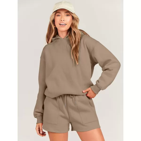 imageANRABESS Women 2 Piece Outfits Hoodie Short Set Oversized Sweatshirt Shorts Sweatsuit Y2K ClothesLight Brown