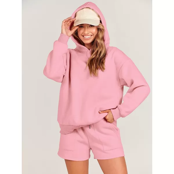 imageANRABESS Women 2 Piece Outfits Hoodie Short Set Oversized Sweatshirt Shorts Sweatsuit Y2K ClothesPink