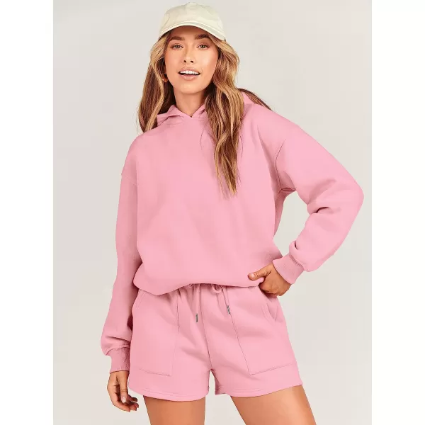 imageANRABESS Women 2 Piece Outfits Hoodie Short Set Oversized Sweatshirt Shorts Sweatsuit Y2K ClothesPink