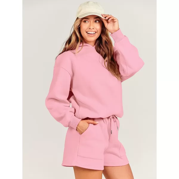 imageANRABESS Women 2 Piece Outfits Hoodie Short Set Oversized Sweatshirt Shorts Sweatsuit Y2K ClothesPink