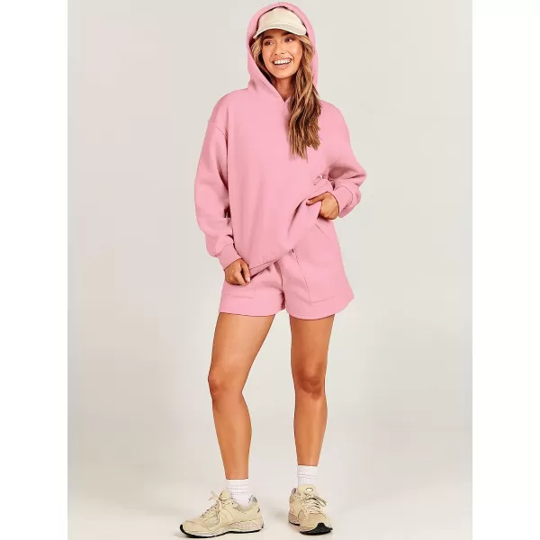 imageANRABESS Women 2 Piece Outfits Hoodie Short Set Oversized Sweatshirt Shorts Sweatsuit Y2K ClothesPink