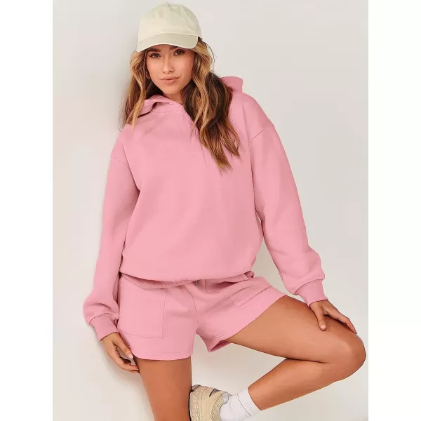 imageANRABESS Women 2 Piece Outfits Hoodie Short Set Oversized Sweatshirt Shorts Sweatsuit Y2K ClothesPink