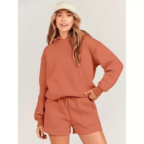 imageANRABESS Women 2 Piece Outfits Hoodie Short Set Oversized Sweatshirt Shorts Sweatsuit Y2K ClothesRust