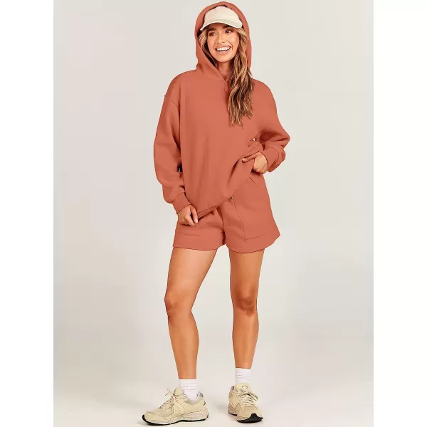 imageANRABESS Women 2 Piece Outfits Hoodie Short Set Oversized Sweatshirt Shorts Sweatsuit Y2K ClothesRust
