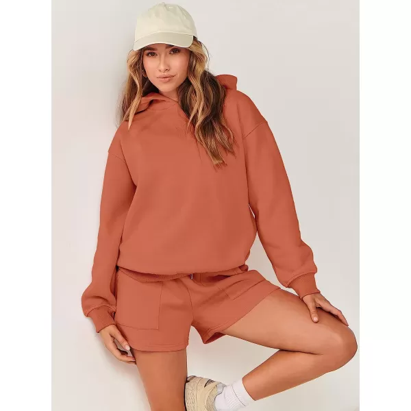 imageANRABESS Women 2 Piece Outfits Hoodie Short Set Oversized Sweatshirt Shorts Sweatsuit Y2K ClothesRust