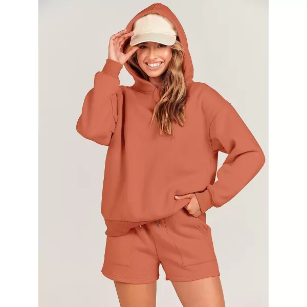 imageANRABESS Women 2 Piece Outfits Hoodie Short Set Oversized Sweatshirt Shorts Sweatsuit Y2K ClothesRust