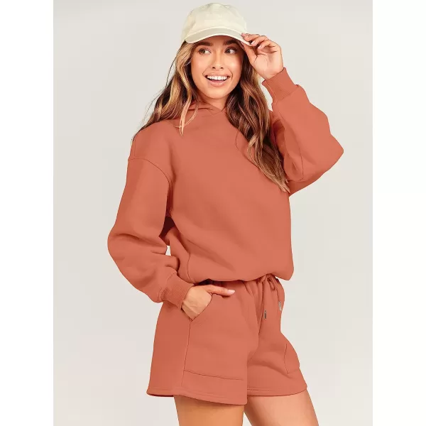 imageANRABESS Women 2 Piece Outfits Hoodie Short Set Oversized Sweatshirt Shorts Sweatsuit Y2K ClothesRust