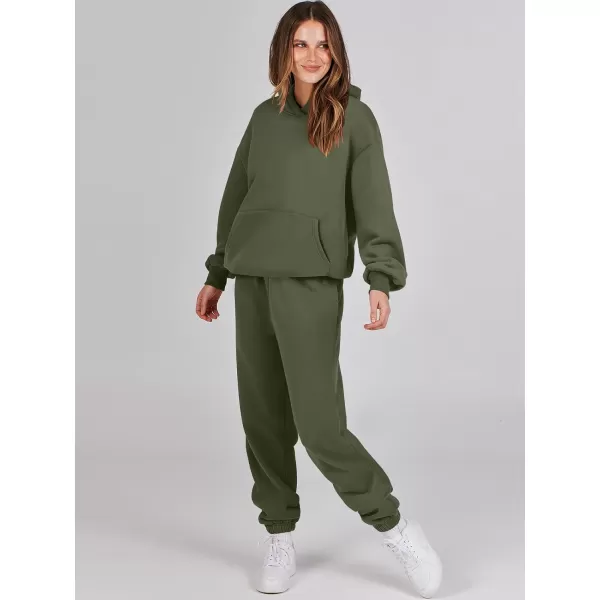 imageANRABESS Women 2 Piece Outfits Hoodie Sweatshirt Tracksuit amp Oversized Jogger Sweatpants Y2K Sweatsuit SetArmy Green