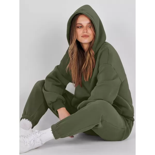 imageANRABESS Women 2 Piece Outfits Hoodie Sweatshirt Tracksuit amp Oversized Jogger Sweatpants Y2K Sweatsuit SetArmy Green