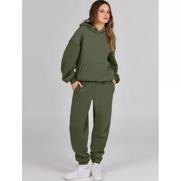 imageANRABESS Women 2 Piece Outfits Hoodie Sweatshirt Tracksuit amp Oversized Jogger Sweatpants Y2K Sweatsuit SetArmy Green