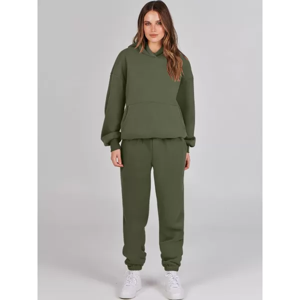 imageANRABESS Women 2 Piece Outfits Hoodie Sweatshirt Tracksuit amp Oversized Jogger Sweatpants Y2K Sweatsuit SetArmy Green