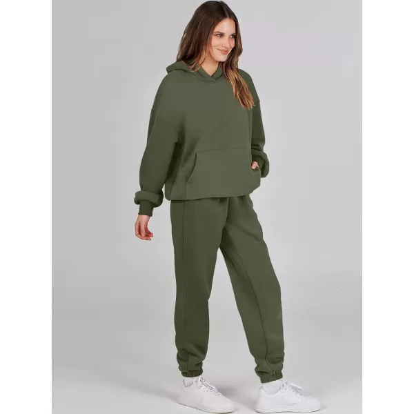imageANRABESS Women 2 Piece Outfits Hoodie Sweatshirt Tracksuit amp Oversized Jogger Sweatpants Y2K Sweatsuit SetArmy Green