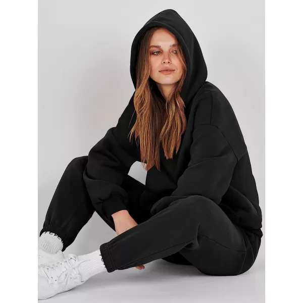 imageANRABESS Women 2 Piece Outfits Hoodie Sweatshirt Tracksuit amp Oversized Jogger Sweatpants Y2K Sweatsuit SetBlack
