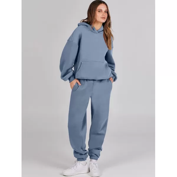 imageANRABESS Women 2 Piece Outfits Hoodie Sweatshirt Tracksuit amp Oversized Jogger Sweatpants Y2K Sweatsuit SetGrey Blue