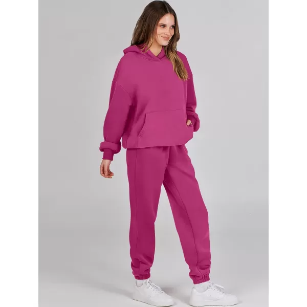 imageANRABESS Women 2 Piece Outfits Hoodie Sweatshirt Tracksuit amp Oversized Jogger Sweatpants Y2K Sweatsuit SetHot Pink