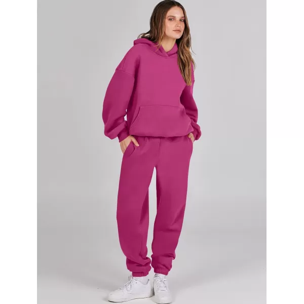 imageANRABESS Women 2 Piece Outfits Hoodie Sweatshirt Tracksuit amp Oversized Jogger Sweatpants Y2K Sweatsuit SetHot Pink