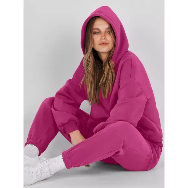 imageANRABESS Women 2 Piece Outfits Hoodie Sweatshirt Tracksuit amp Oversized Jogger Sweatpants Y2K Sweatsuit SetHot Pink