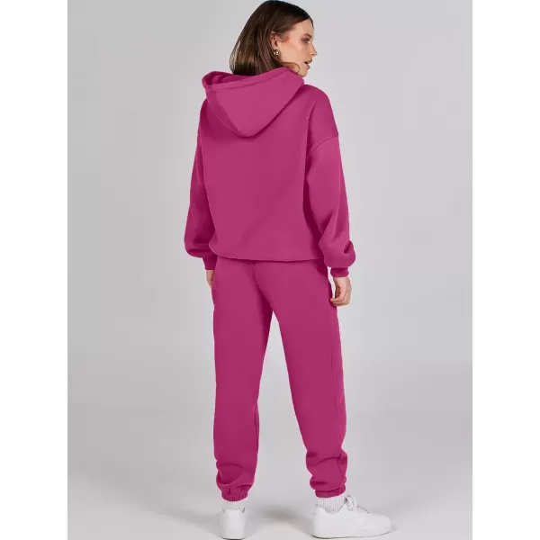 imageANRABESS Women 2 Piece Outfits Hoodie Sweatshirt Tracksuit amp Oversized Jogger Sweatpants Y2K Sweatsuit SetHot Pink