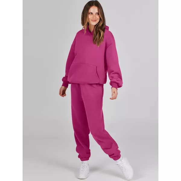 imageANRABESS Women 2 Piece Outfits Hoodie Sweatshirt Tracksuit amp Oversized Jogger Sweatpants Y2K Sweatsuit SetHot Pink