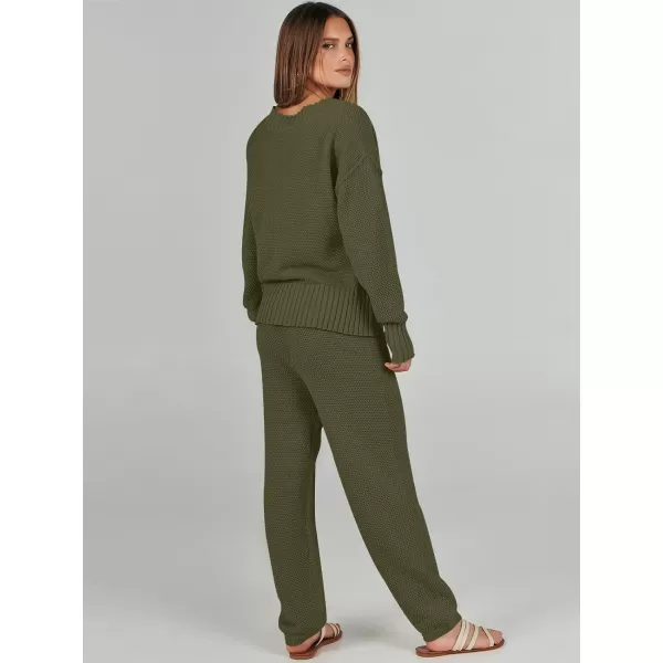 imageANRABESS Women 2 Piece Outfits Long Sleeve Cardigan Sweater Sets Casual Lounge Matching Clothes SetArmy Green