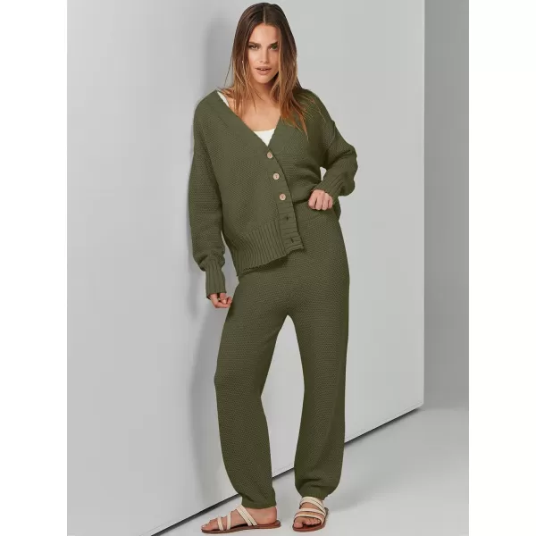 imageANRABESS Women 2 Piece Outfits Long Sleeve Cardigan Sweater Sets Casual Lounge Matching Clothes SetArmy Green