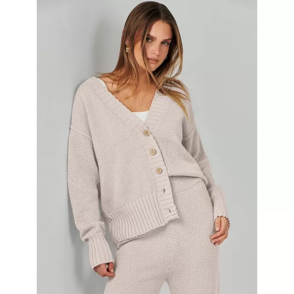imageANRABESS Women 2 Piece Outfits Long Sleeve Cardigan Sweater Sets Casual Lounge Matching Clothes SetBeige