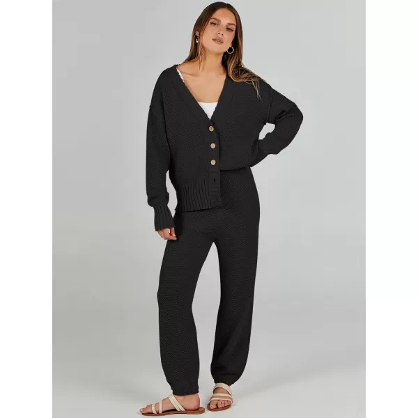 imageANRABESS Women 2 Piece Outfits Long Sleeve Cardigan Sweater Sets Casual Lounge Matching Clothes SetBlack