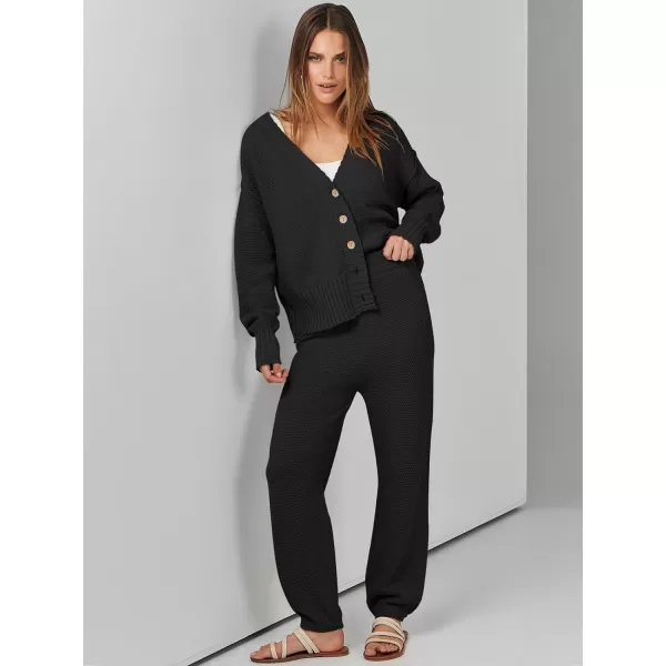 imageANRABESS Women 2 Piece Outfits Long Sleeve Cardigan Sweater Sets Casual Lounge Matching Clothes SetBlack