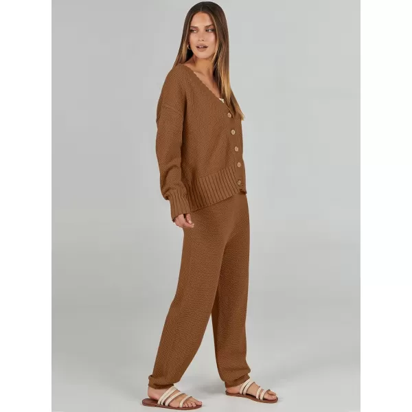 imageANRABESS Women 2 Piece Outfits Long Sleeve Cardigan Sweater Sets Casual Lounge Matching Clothes SetBrown
