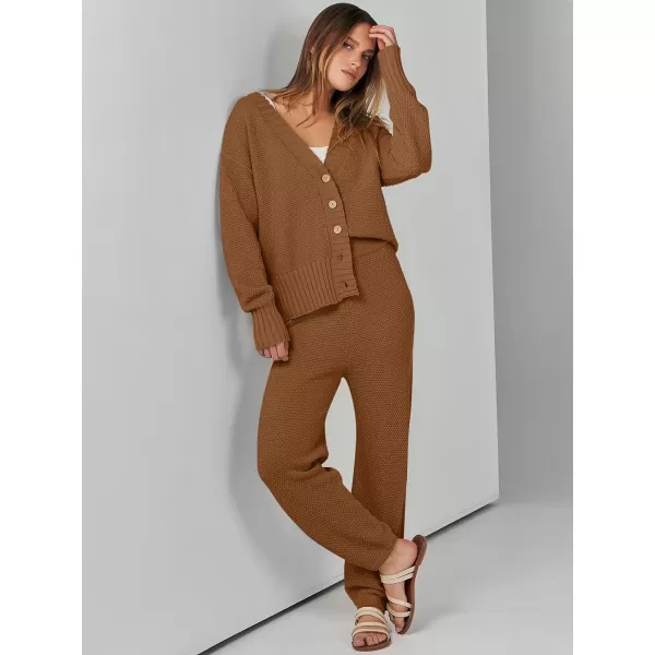 imageANRABESS Women 2 Piece Outfits Long Sleeve Cardigan Sweater Sets Casual Lounge Matching Clothes SetBrown