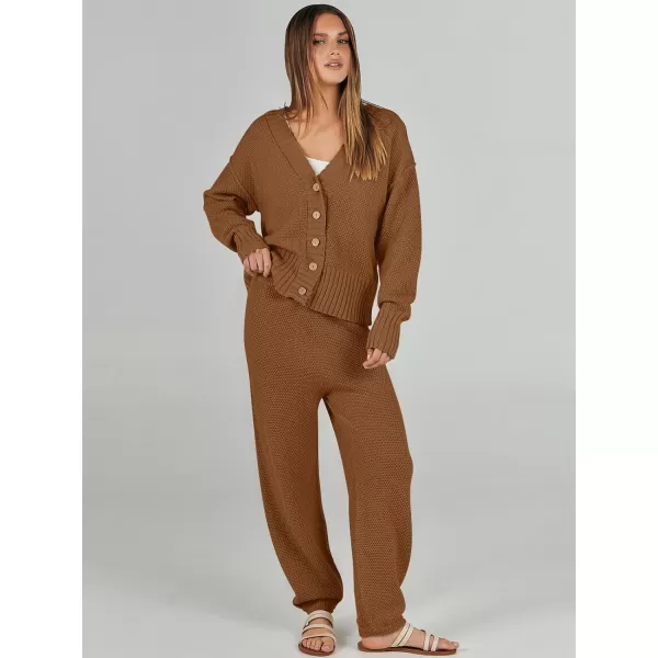 imageANRABESS Women 2 Piece Outfits Long Sleeve Cardigan Sweater Sets Casual Lounge Matching Clothes SetBrown
