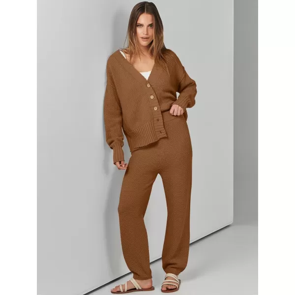 imageANRABESS Women 2 Piece Outfits Long Sleeve Cardigan Sweater Sets Casual Lounge Matching Clothes SetBrown