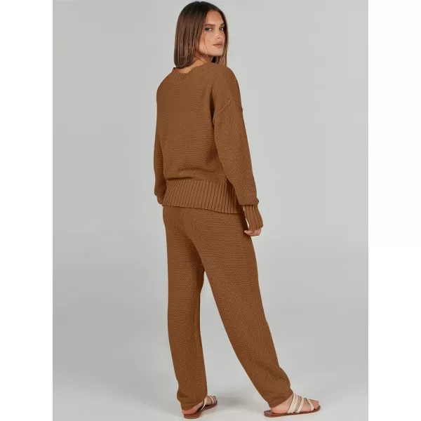 imageANRABESS Women 2 Piece Outfits Long Sleeve Cardigan Sweater Sets Casual Lounge Matching Clothes SetBrown