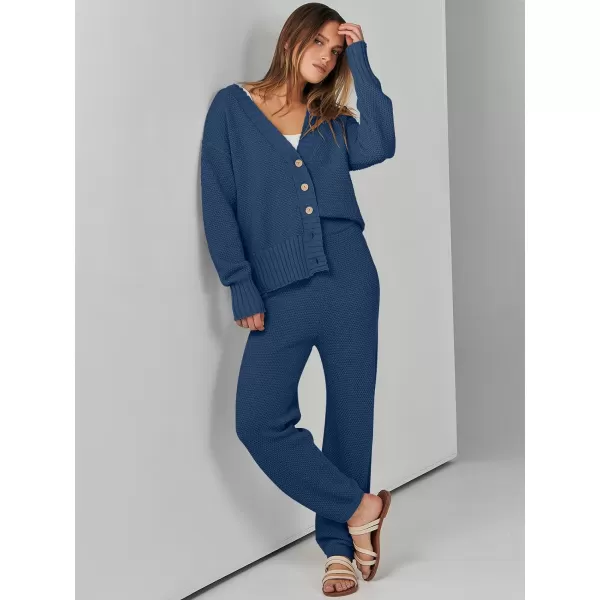 imageANRABESS Women 2 Piece Outfits Long Sleeve Cardigan Sweater Sets Casual Lounge Matching Clothes SetDusty Blue