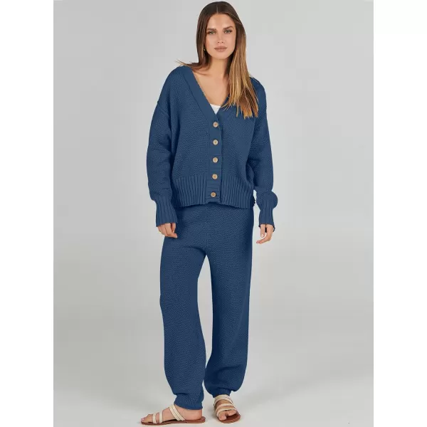 imageANRABESS Women 2 Piece Outfits Long Sleeve Cardigan Sweater Sets Casual Lounge Matching Clothes SetDusty Blue