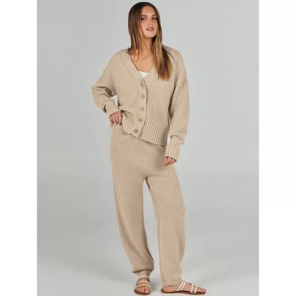 imageANRABESS Women 2 Piece Outfits Long Sleeve Cardigan Sweater Sets Casual Lounge Matching Clothes SetKhaki