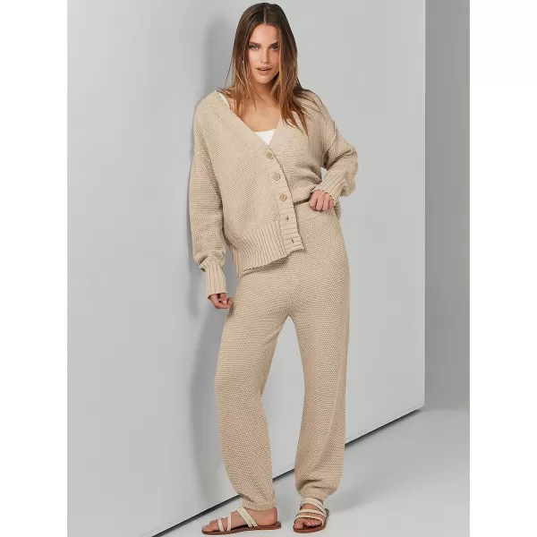 imageANRABESS Women 2 Piece Outfits Long Sleeve Cardigan Sweater Sets Casual Lounge Matching Clothes SetKhaki