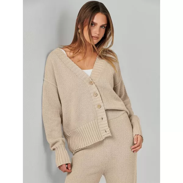 imageANRABESS Women 2 Piece Outfits Long Sleeve Cardigan Sweater Sets Casual Lounge Matching Clothes SetKhaki