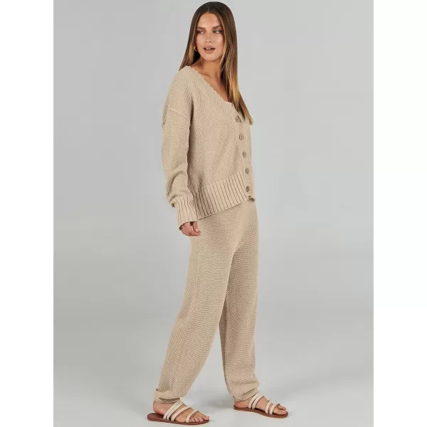 imageANRABESS Women 2 Piece Outfits Long Sleeve Cardigan Sweater Sets Casual Lounge Matching Clothes SetKhaki