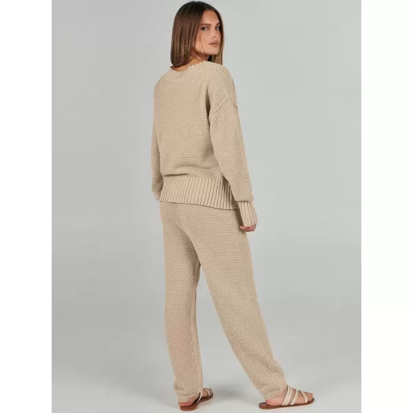 imageANRABESS Women 2 Piece Outfits Long Sleeve Cardigan Sweater Sets Casual Lounge Matching Clothes SetKhaki