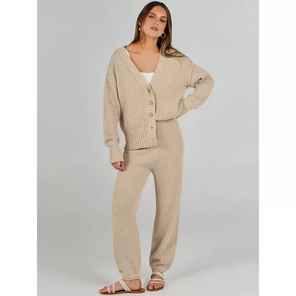 imageANRABESS Women 2 Piece Outfits Long Sleeve Cardigan Sweater Sets Casual Lounge Matching Clothes SetKhaki