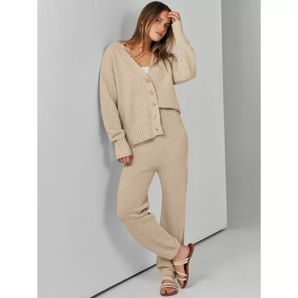 imageANRABESS Women 2 Piece Outfits Long Sleeve Cardigan Sweater Sets Casual Lounge Matching Clothes SetKhaki