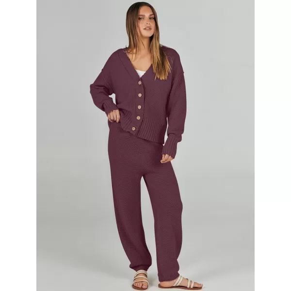 imageANRABESS Women 2 Piece Outfits Long Sleeve Cardigan Sweater Sets Casual Lounge Matching Clothes SetMaroon