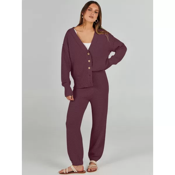 imageANRABESS Women 2 Piece Outfits Long Sleeve Cardigan Sweater Sets Casual Lounge Matching Clothes SetMaroon