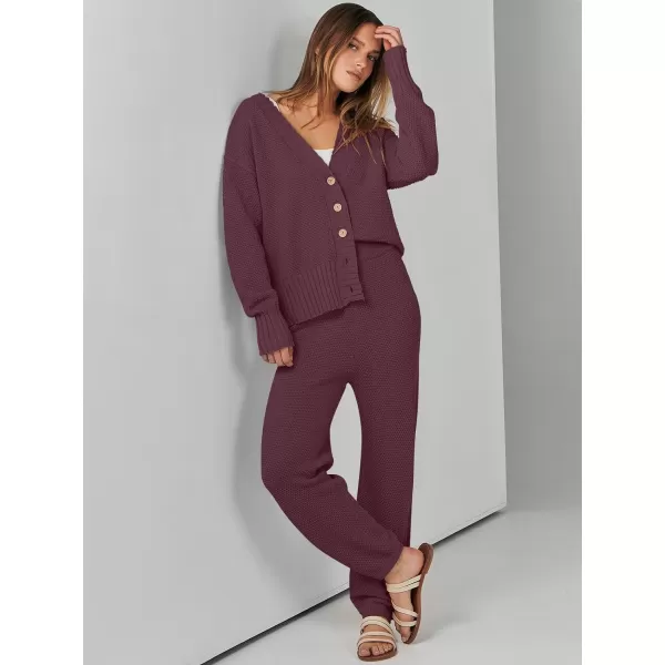 imageANRABESS Women 2 Piece Outfits Long Sleeve Cardigan Sweater Sets Casual Lounge Matching Clothes SetMaroon