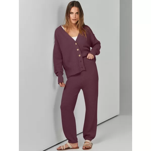 imageANRABESS Women 2 Piece Outfits Long Sleeve Cardigan Sweater Sets Casual Lounge Matching Clothes SetMaroon